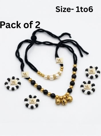 Laddu Gopal Nazariya Combo Set - Black & Golden Beads Anklet, Bracelet & Mala (Size 0 to 6)
