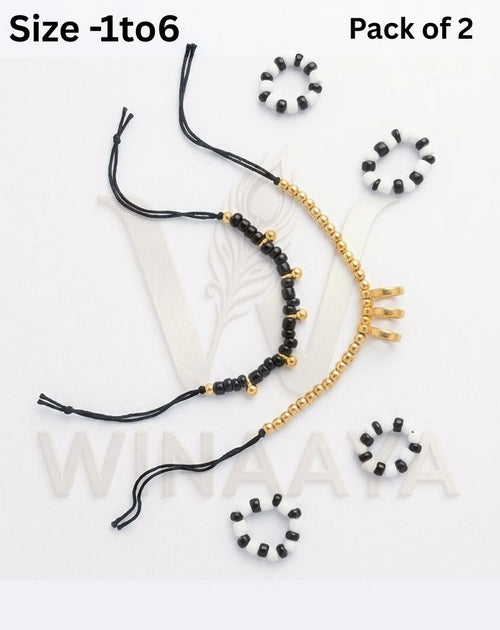 Laddu Gopal Nazariya Combo Set - Black & Golden Beads Anklet, Bracelet & Mala (Size 0 to 6)